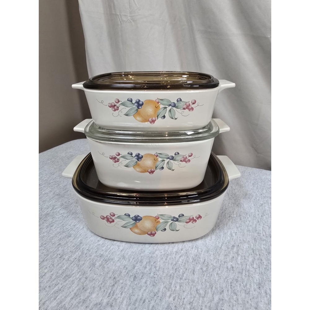 Vintage CorningWare Abundance Casserole Dish W/ Lid 6"X1.75"/ 8X2.5"/6X2" (6pcs)